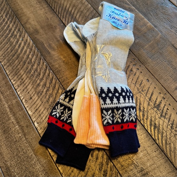Royal Cup Other - Vintage Royal Cup Fashion Knee Hi Socks Pink White Gray Nordic Set of 3 Siz 9-11